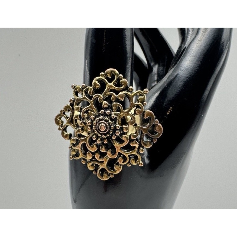 VTG Gold Tone Filigree Statement Ring Floral Stretch Art Nouveau Style